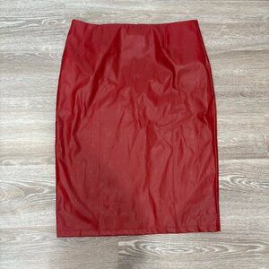 TEMU Red Faux Leather Slim Fit Pencil Skirt Knee lenght sz L
